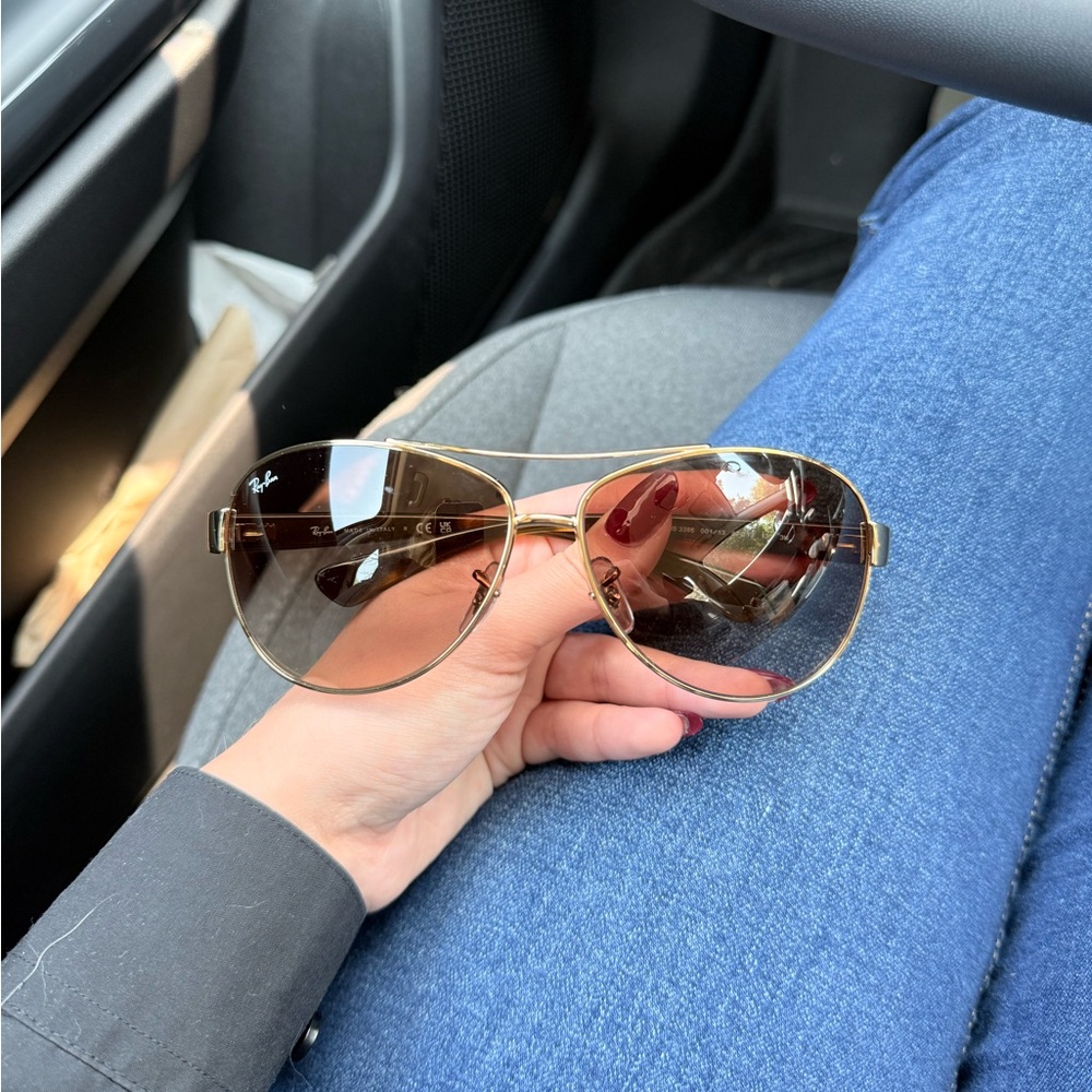 Ray-Ban Gold and Brown Aviator Sunglasses